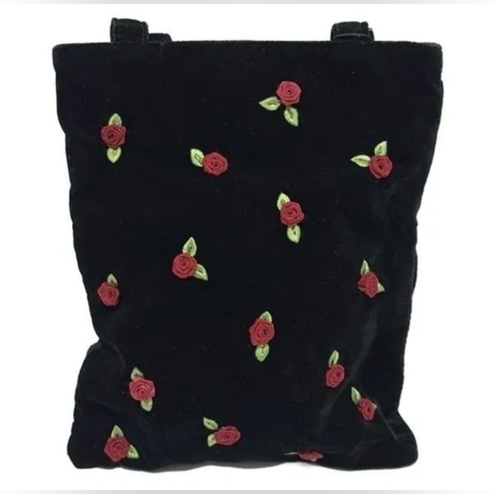Dolce & Gabbana y2k rose embroidered black velvet tote bag